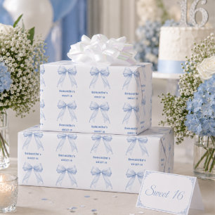 Zoete 16 blauwe strik parels cadeaupapier