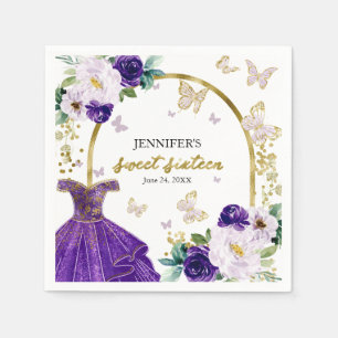 Zoete 16 Bloemen Paarse Jurk Vlinder Servetten