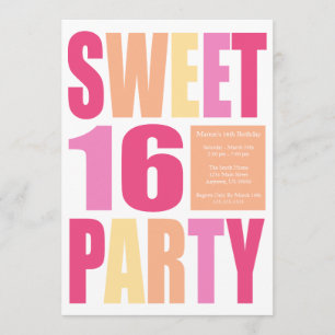 Zoete 16 Blokbrief Birthday Party Uitnodigingen