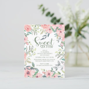 Zoete 16 Blush roze bloemen Groene bladeren Briefkaart