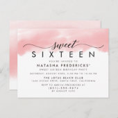 Zoete 16 Elegant Script Modern Waterverf Birthday Uitnodiging Briefkaart (Voorkant / Achterkant)