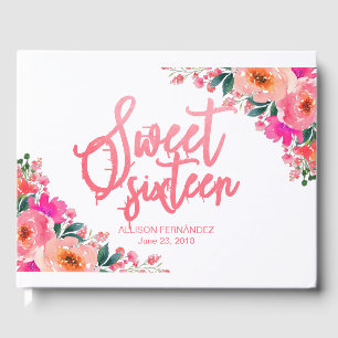 Zoete 16-gastboek Hot Pink Floral Gastenboek