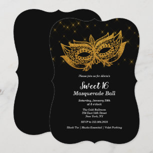 Zoete 16 Gouden Masker Masquerade Uitnodiging