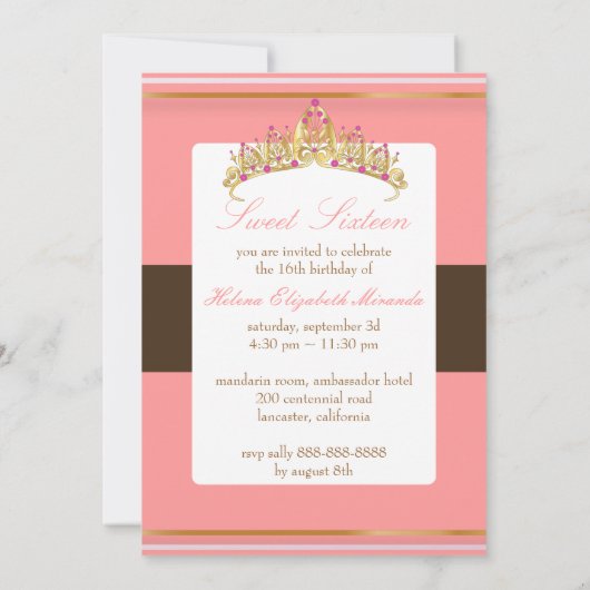 Zoete 16/ in roze chocolade tiara kaart (Achterkant)