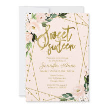 Zoete 16 Invitation Gold Foil Pink Blush Floral