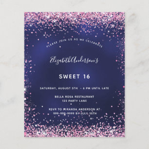 Zoete 16 marineblauwe roze glinsterende budget uit flyer