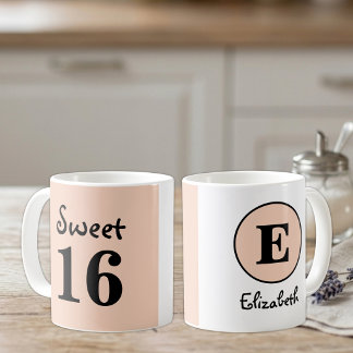 Zoete 16 monogram naam perzik koffiemok