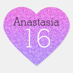 Zoete 16 Naam Leeftijd Ombre Paars Glitter Sparkle Hart Sticker