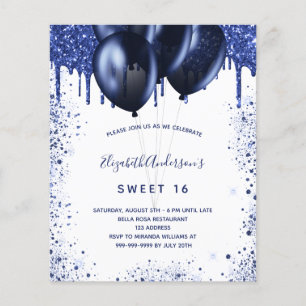 Zoete 16 navyblauwe witte budget uitnodiging flyer