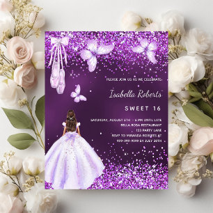 Zoete 16 paarse ballerina jurk budget uitnodiging flyer