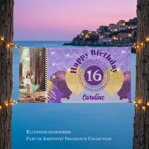 Zoete 16 Paarse Glitter Ballon Parade Foto Spandoek