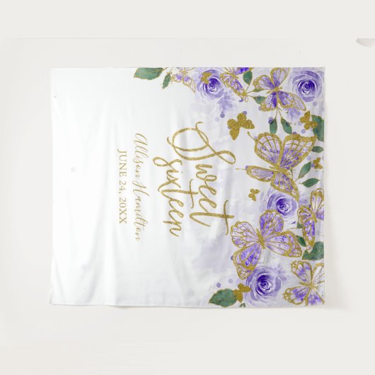 Zoete 16 Paarse Vlinders Bloemstuk Achtergrond Wandkleed (Voorkant (horizontaal))