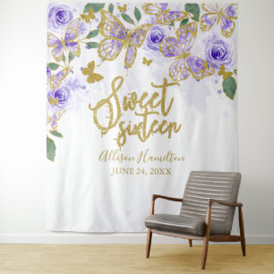 Zoete 16 Paarse Vlinders Bloemstuk Achtergrond Wandkleed