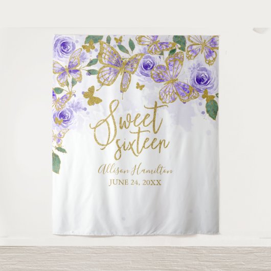 Zoete 16 Paarse Vlinders Bloemstuk Achtergrond Wandkleed (Voorkant)