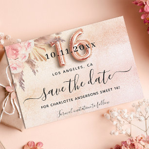 Zoete 16 pampas gras roze goud bloemen save the date