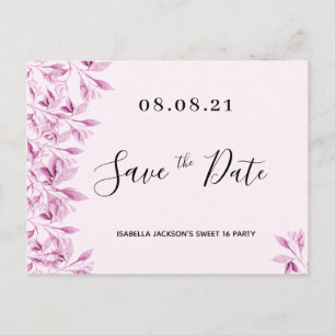 Zoete 16-partijblush roze florals, sparen de datum briefkaart