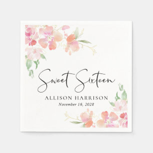 Zoete 16 Pink Floral Birthday Party Servet