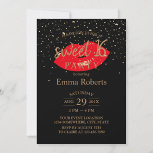 Zoete 16 Red Lips Modern Gold Confetti Birthday Kaart