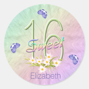 Zoete 16 Regenboog en Butterflies Birthday Party Ronde Sticker