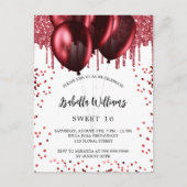 Zoete 16 rode ballonnen wit uitnodiging briefkaart (Voorkant)