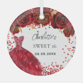 Zoete 16 rode jurk bloemen wit glas ornament (Voorkant)