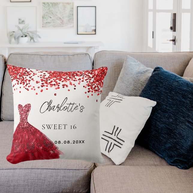 Zoete 16 rode jurk witte naam kussen (Creator heeft geüpload)