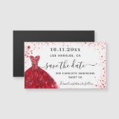 Zoete 16 rode witte jurk save the date magneet (Voorkant / Achterkant)