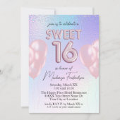 Zoete 16 roze ballonnen op holografisch verloop kaart (Voorkant)