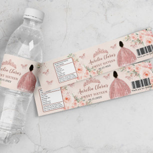 Zoete 16 Roze Bloem Roze Goud Bruin Prinses Waterfles Etiket
