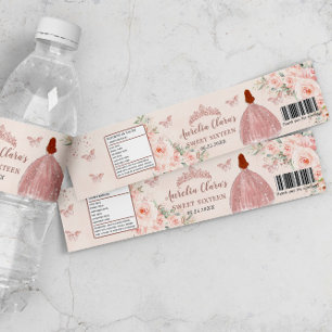 Zoete 16 Roze Bloem Roze Goud Rode Haar Prinses Waterfles Etiket