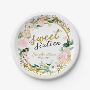 Zoete 16 Roze Bloem Roze Vlinder Papieren Bordje
