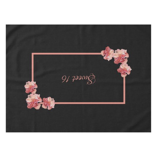 Zoete 16 roze bloemen op zwart tafelkleed (Voorkant (Horizontaal))