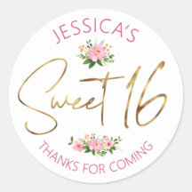 Zoete 16 Roze Bloemige Waterverf Gouden Script