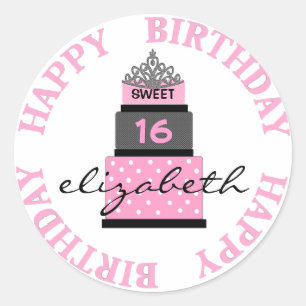Zoete 16 roze Cake Ronde Sticker