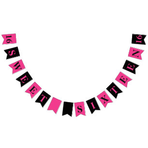 Zoete 16 Roze en zwarte zondbanner Vlaggetjes