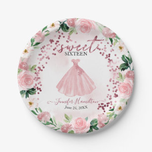 Zoete 16 Roze Gouden Blush Bloemenjurk Papieren Bordje