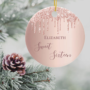 Zoete 16 roze gouden blush druppels keramisch ornament