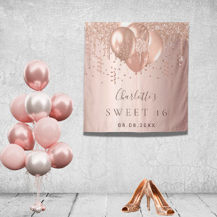 Zoete 16 roze gouden blush glitter ballonnen naam wandkleed