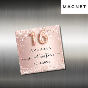 Zoete 16 roze gouden glitterspoeder naam magneet