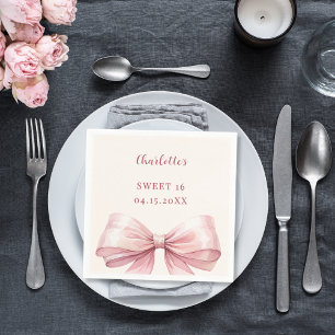 Zoete 16 roze strik ivoorkleurige lunch servet