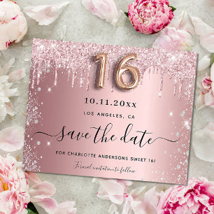 Zoete 16 roze zilveren budget save the date flyer