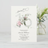 Zoete 16 Rozen grijs | Zilver Romantic Uitnodiging (Staand voorkant)