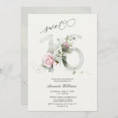 Zoete 16 Rozen grijs | Zilver Romantic Uitnodiging (Voorkant / Achterkant)