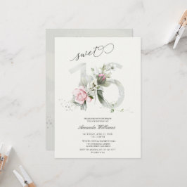 Zoete 16 Rozen grijs | Zilver Romantic Uitnodiging