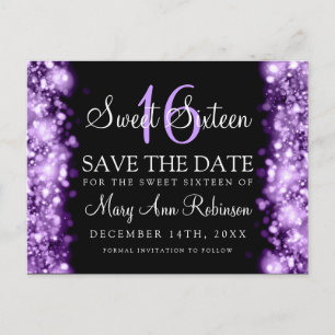Zoete 16 "Save the Date" Mousserende lichten Paars Aankondigingskaart