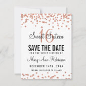 Zoete 16 Save the Date Roos Gold Glitter Confetti (Voorkant)
