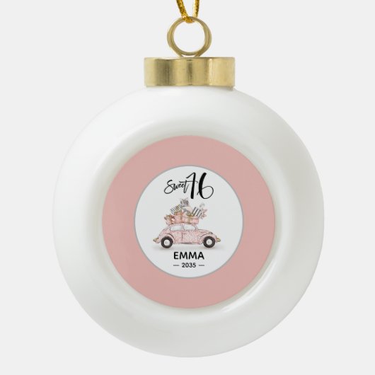 Zoete 16 Script Foto Auto Roze Ornament (Voorkant)