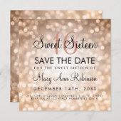 Zoete 16 Sparen de Datum Roos Gold Glitter Lichten Kaart (Voorkant / Achterkant)