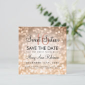 Zoete 16 Sparen de Datum Roos Gold Glitter Lichten Kaart (Staand voorkant)