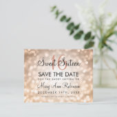 Zoete 16 Sparen de Datum Roos Gold Glitter Lichten Save The Date (Staand voorkant)